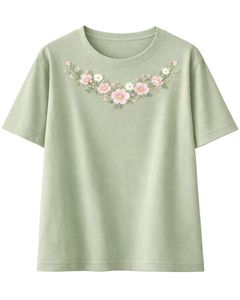 Camiseta con estampado floral para mujer, color verde salvia, de algodón suave, cuello redondo, informal, de manga corta, top de verano, ligera, cómoda y a la moda - Product Image 1