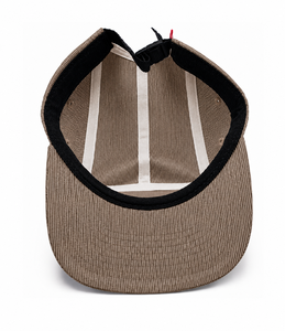 Gorra campera de 5 paneles de pana marrón con parche de cuero, ligera, con rayas, visera plana, ajustable, de algodón, fabricante OEM ODM - Product Image 3