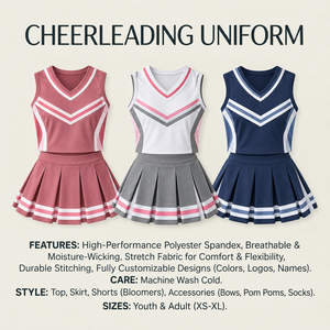 Uniforme de cheerleading personnalisé pour femmes, haut court sans manches à col en V, jupe plissée taille haute, ensemble pour équipe de cheerleading, tenue de danse - Product Image 3