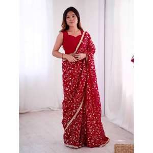 Saree brodé de créateur pour les fêtes Robes de carrière élégantes avec travail séquentiel - Product Image 5