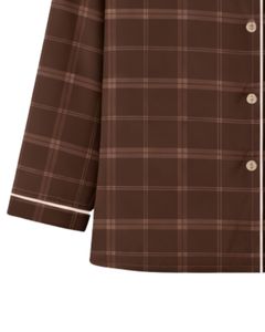 Ensemble de pyjama pour femme à carreaux marron personnalisé, manches longues, boutonné, vêtements de nuit en coton doux, ensemble de vêtements de détente en deux pièces - Product Image 5