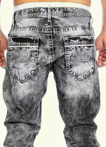 Pantalon Harem Streetwear pour Homme en Coton Denim Imprimé Gaufré Dégradé Taille Haute Coupe Ample Style Automne Délavé au Sable - Product Image 5