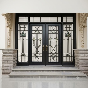 Portes d'entrée extérieures modernes en fer et verre sur mesure, résistantes à l'eau, par KHP - Product Image 1