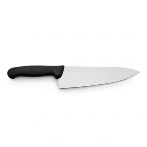 Couteau de chef classique de 8 pouces, manche noir profilé, lame argentée unie, pour la cuisine, la découpe de fruits, la découpe de légumes, la préparation des aliments - Product Image 1
