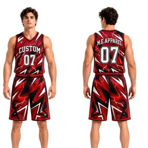 Ensemble de maillots de basket-ball professionnels à séchage rapide, motif géométrique rouge et noir, sublimation, uniformes d'équipe athlétique - Product Image 1