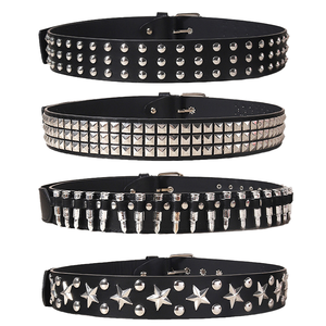 Cinturón Clásico Vintage de Cuero PU Negro Estilo Punk para Mujer, Cinturones Vaqueros con Remaches Cuadrados en Forma de Estrella para Hombre y Mujer - Product Image 1