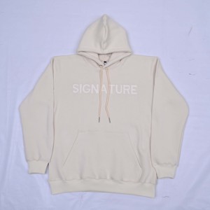 เสื้อฮู้ดดี้สีครีมลายเซ็น ผู้ชาย ทรงปกติ ผ้าฝ้ายเฟรนช์เทอร์รี่ สวมใส่สบาย โลโก้ปักนูน ดีไซน์กระเป๋าเสื้อ - Product Image 1