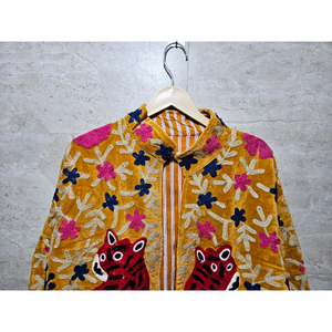 Embroidered Velvet Suzani <b>Jacket</b> Animal Print Boho Lace Button Winter Breathable Cotton Handmade Artisan Outerwear Gift for her - Product Image 4
