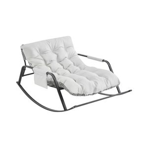 Poltrona Moderna da Soggiorno Extra Larga in Pelle Tecnica, Poltrona Reclinabile a Dondolo in Bouclé - Product Image 4