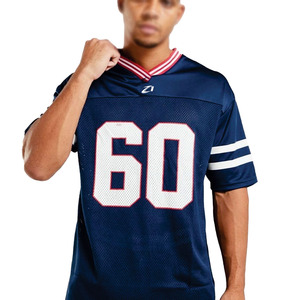 Maillot de football américain rétro pour homme, en maille respirante, polyester, manches rayées, numéro imprimé, t-shirts de sport en maille bleue - Product Image 3