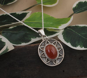 Pendentif vintage en onyx rouge serti de pierres, en argent sterling 925 plaqué platine, style victorien, collier unisexe en pierres précieuses naturelles - Product Image 4