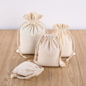 Sacs en coton imprimé avec cordon de serrage réglable, pochettes en mousseline tissée écologiques et lavables, différentes tailles - Product Image 1