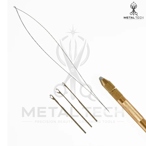 Golden Knurled Handle Hair Extension Loop <b>Needle</b> Micro Ring Wire Pulling <b>Threader</b> Device Salon Professional Equipment Tool - Product Image 6