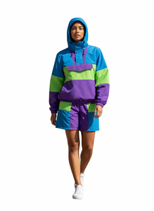 Contrast Color Men's Two Piece <b>Short</b> Tracksuit Set New Style Windbreaker <b>Zip</b> Up Hooded Jacket and Windbreaker <b>Short</b> Set Men - Product Image 4