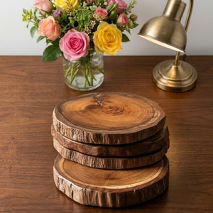 Posavasos Redondos de Madera de Acacia Maciza con Borde Natural de Bela Artisan, para Bebidas Frías/Calientes, Juego Personalizable de 4 - Product Image 2