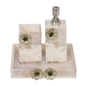Hot Sale Eco-Friendly Luxury Resin Five-Piece Bathroom Set Gold Flake Lotion Dispenser <b>Toothbrush</b> Cup Soap Dish Tray Hotel Use - Product Image 4