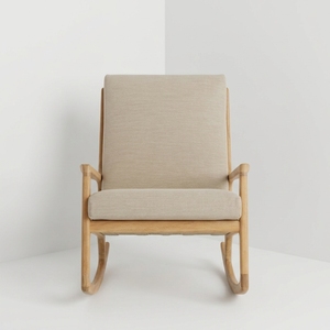 Silla Mecedora Comercial de Teca Sólida para Jardín con Respaldo de Cuerda Trenzada y Asiento Tapizado para Proyectos Hoteleros Importadores de EE. UU. y Europa - Product Image 4