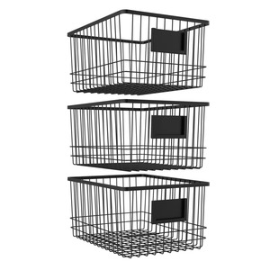 Modern Black Metal <b>Wire</b> <b>Storage</b> <b>Baskets</b> Rectangle Stackable for Multi-Purpose Neatening Organization - Product Image 3