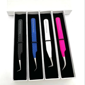 Wholesale GETUP BROSONS IMPEX Stainless Steel Anti-Magnetic Powder Coating Diamond Grip <b>Silver</b> Tip Eyelash Extension Tweezers - Product Image 3