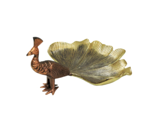 Plateau décoratif en aluminium en forme de paon, élégant plateau de service en métal, finition or et bronze, ornement en forme d'oiseau pour la décoration de la maison et de la table - Product Image 1