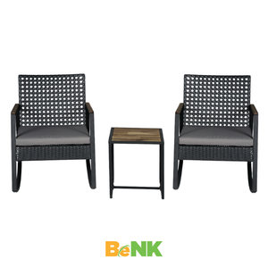 Juego ROCKING de jardín al aire libre moderno de 4 piezas superventas, muebles de mimbre de ratán PE con cojines para uso en el patio - Product Image 2