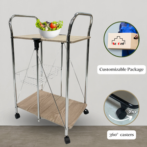 Chariot à thé moderne à deux niveaux avec cadre en fer et panier en fil métallique Échantillon gratuit Chariot de cuisine pliable en acier - Product Image 4