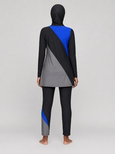 Conjunto de burkini modesto con cremallera OEM, traje de baño islámico musulmán impermeable con estampado estilo burkini con diseño OEM. - Product Image 2