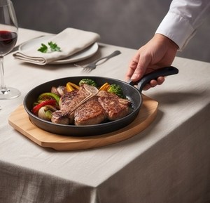 Sartén antiadherente de hierro fundido con mango largo, sartén redonda para preparar platos picantes, plato de mesa estilo restaurante. - Product Image 5