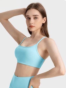 Ladies Bare Back Strappy Athletic Tank <b>Top</b> Built In Bra Pad Insert Moisture Wicking Running Gym <b>Crop</b> <b>Top</b> Fitness Brassiere - Product Image 1