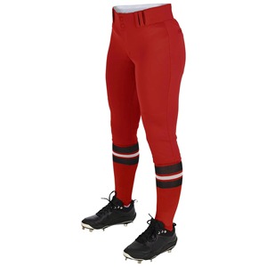 Pantalon de baseball rouge ajusté pour hommes et femmes, en polyester respirant, avec fermeture éclair, couleur unie, poches, revers rayés, protection UV - Product Image 1