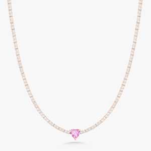 Heart Cut Pink Sapphire Tennis <b>Choker</b> Necklace 10k 14k Solid Gold Round Moissanite Classic Layering Statement Necklace For women - Product Image 5