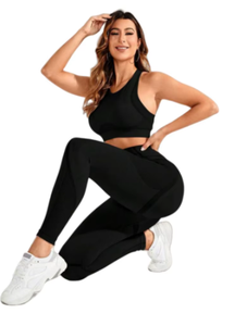 Women Solid Color Seamless Yoga Sports Bra Set Medium Support <b>Long</b> Sleeve Crop Top With High Waist Leggings For Fitness Yoga - Product Image 4