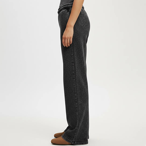 Women's <b>Charcoal</b> Acid Wash Straight Leg Sweatpants Vintage Inspired Drawstring Lounge Trousers Casual Street Fashion Bottoms - Product Image 3