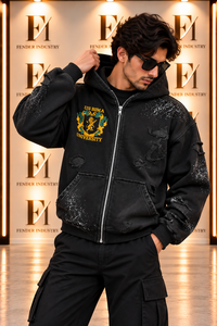 Sweat à capuche zippé épais pour homme, effet vieilli, coupe oversize, en molleton délavé, broderie personnalisée, style streetwear, OEM - Product Image 6