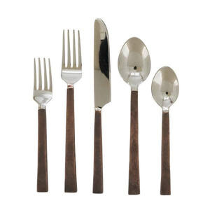 Ensemble de couverts en acier inoxydable avec manche en bambou, finition miroir haute brillance, passe au lave-vaisselle, vaisselle de mariage - Product Image 3