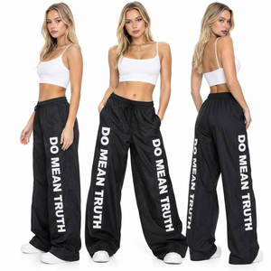 Women Wide Leg Windbrekaer Pants Custom Printed Lightweight Nylon <b>Trousers</b> Elastic Waist Street Style <b>Waterproof</b> Rain Pants - Product Image 5