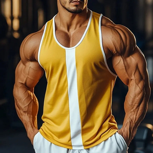 MILIENZ SPORTS APPAREL Débardeur Homme Color Block Col Montant Respirant Tricoté 100% Coton Imprimé Léopard Formel Bleu Blanc - Product Image 3