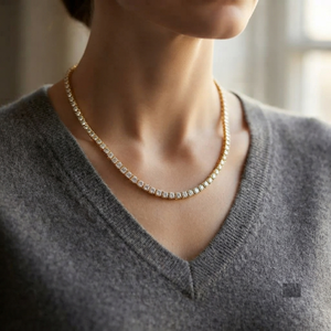 Collier tennis classique exquis avec diamants de laboratoire ronds, sertis en pierres brillantes continues, plaqué platine poli - Product Image 4