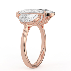 14K 18K Solid Yellow Gold Lab Grown Diamond <b>Ring</b> Oval Cut Center Half <b>Moon</b> Side Stone Trilogy Three Stone Engagement Band - Product Image 4