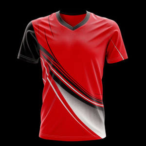 Custom Sublimated <b>Soccer</b> Jersey Men's Red Black V-neck Short Sleeve Moisture Wicking Polyester Athletic Sportswear - Product Image 6