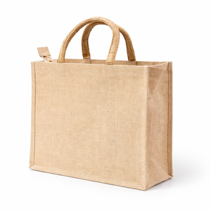 Sac de courses en jute durable, côtés structurés, coutures robustes, fermeture éclair, poignées confortables, pour les achats naturels - Product Image 1