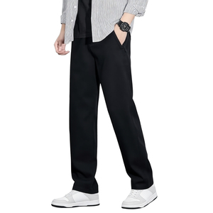 Men's Black Straight Fit Polyester Heavyweight Casual <b>Trousers</b> <b>Elastic</b> <b>Waist</b> Breathable Side Pockets Summer - Product Image 2