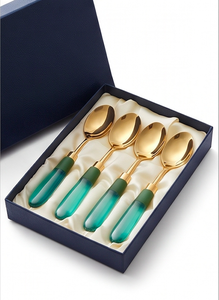 Cuillères à thé dorées avec manches en résine turquoise, ensemble de couverts modernes, compatibles lave-vaisselle, vaisselle de fête - Product Image 6