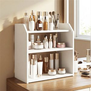 Scaffale da Scrivania a 3 Livelli con Ringhiera Rialzata Anticaduta, Organizzatore in Bambù per Casa e Ufficio - Product Image 1