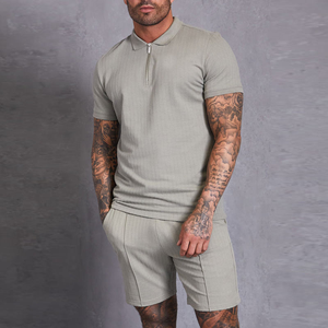 Men's Gray Knitted Polo Shirt And Shorts Set Solid Color Breathable Casual Summer Wear Premium Quality Hot selling - Product Image 6