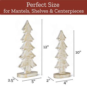 Ensemble de 2 sapins de Noël en bois faits à la main, blancs et dorés, figurines de table de Noël, décoration de maison chic et rustique, vente en gros - Product Image 3