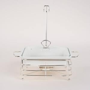 Ensemble de réchauds de buffet en céramique blanche de luxe avec couvercle en verre et support en acier inoxydable chromé, chauffe-plats carré pour mariage et réceptions - Product Image 2