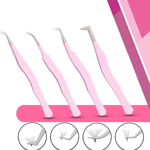 Pinces professionnelles pour extensions de cils, ensemble personnalisé de 4 pinces de précision à pointe en fibre, styles variés, pinces pour extensions de cils - Product Image 2