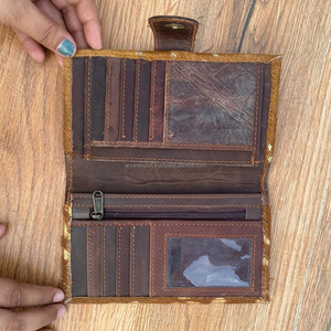 กระเป๋าสตางค์หนังวัวแบบพับสองตอนทำด้วยมือกระเป๋าสตางค์แบบตะวันตกใส่บัตรเครดิตโลหะหนังแท้สำหรับผู้หญิง - Product Image 4