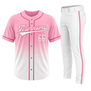 Conjunto de uniforme de béisbol rosa con pantalones blancos y camiseta con el número 66 y el nombre del equipo para adultos, ropa deportiva unisex de poliéster transpirable - Product Image 1